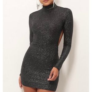 Black Crystal Open Back Dress